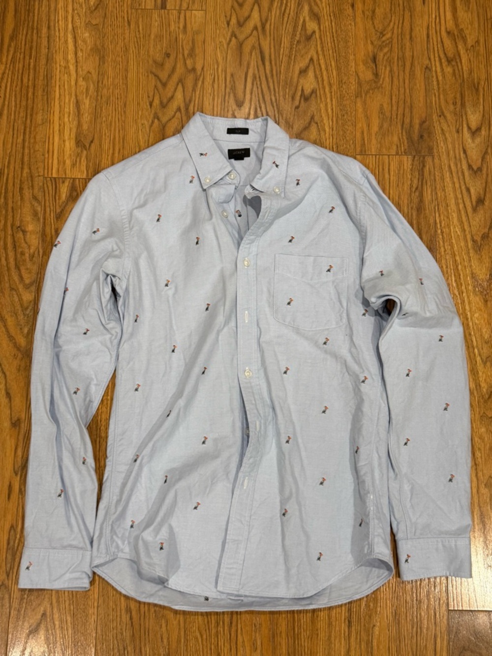 J Crew Pelican Embroidered Slim Fit Oxford